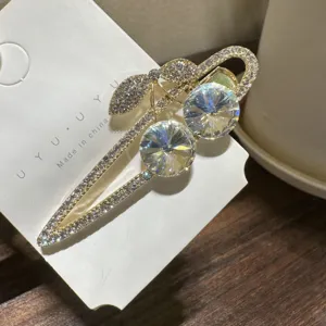 Gros plan détail de la pince à cheveux bec de canard en cristal étincelant élégante.