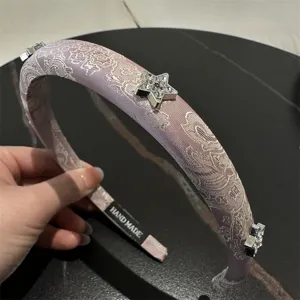 Süße bestickte Satin Haarreif mit Kristall Stern Anhänger, eleganter schmaler Haarreif für Frauen.