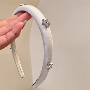 Weißes Satin Strass Stern Haarband elegante schmale Haarreif süße alltägliche Haaraccessoires