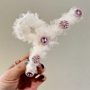 Pinza para el pelo de malla blanca con cruces de cristal rosa estilo hada dulce accesorio