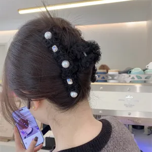 Koreanische schwarze Haarklammer mit Perlen und Strass fuer Damen und Maedchen!