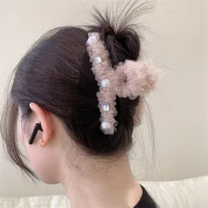 Rosa Netz Strass Kunstperle Haarklammer süßes Mädchen Hinterkopf Haarspange Frühlingsstil