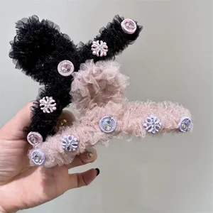 Pinza para el pelo de malla elegante accesorio capilar esponjoso con diamantes de imitación.