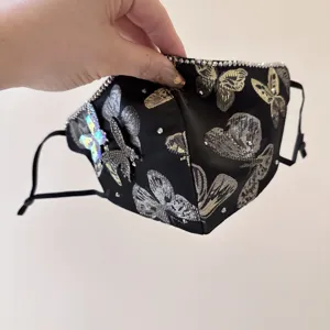 Black fashion butterfly rhinestone face mask stylish dustproof decorative face veil