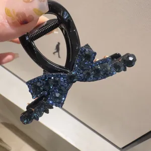 Vue détaillée pince à cheveux nœud strass noir accessoire de cheveux élégant pour femmes