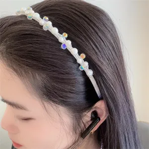 Pearl crystal beaded thin headband for women, elegant daily hair accessory main view.