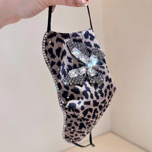 Leopard print rhinestone face mask sparkling crystal butterfly design stylish dustproof accessory