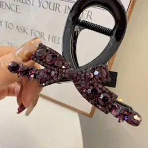 Pince à cheveux style coréen nœud papillon strass violets accessoire élégant pour femmes