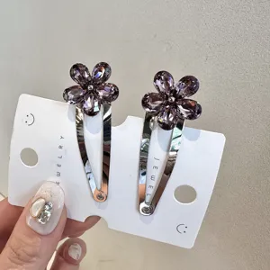 Pinces à Cheveux Fleur en Métal Strass Tendance Style Ins Mignon Pétale Pinces BB Multicolore Cristal Frange Épingles à Cheveux Latérales pour Femmes