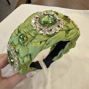 Diadema Ancha de Satén Trenzado Lujo Vintage Barroco Diamantes de Imitación Cristal Banda para Cabello Elegancia Tocado para Mujeres Diario Viaje Accesorios Cabello