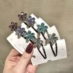 Pince à cheveux fleur en cristal pour femmes, barrette strass scintillante, accessoire mode dopamine.