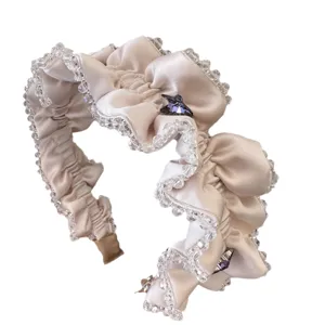 Koreanischer Stil Strass Kristall Perlen gerüschte Satin Haarreif elegante Luxus Haarspange Damen