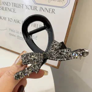 Élégante pince à cheveux noire avec nœud en strass pour femmes accessoire cheveux brillant