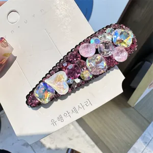 Pince à cheveux brillante en strass avec diamants en cristal colorés, accessoire élégant.