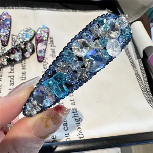 Pince a cheveux strass bleu scintillante barrette cristal elegante epingle pour femmes