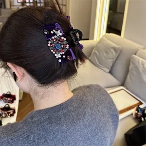 Lila Samt Haarklammer mit bunte Strasssteinen Barock Vintage Stil elegante Haarschmuck