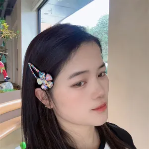 Barrette à cheveux fleur cristal colorée style coréen pince latérale accessoire cheveux femme