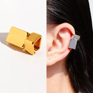 Minimalistisch Messing Quadratisch Ohrklemme Ohne Loch Geometrisch Ohrringe Galvanisiert Glänzend Knorpel Clip Auf Ohrringe Unisex Schmuck