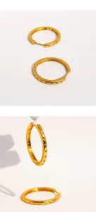Dettaglio orecchini a cerchio dorati con zirconi per uno stile chic ed elegante quotidiano.