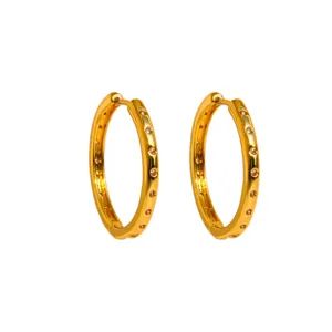 Orecchini a Cerchio in Zircone Dorato da Donna Design Rotondo Classico Elegante