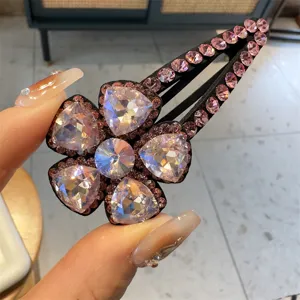 Pince à cheveux fleur en cristal style coréen strass scintillants barrette latérale pour femmes