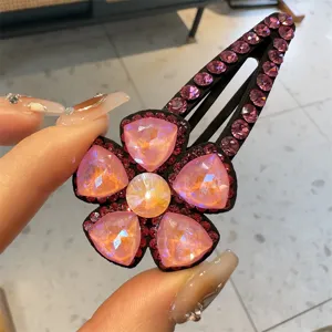 Pince à cheveux fleur en cristal coréen strass scintillants barrette latérale femme