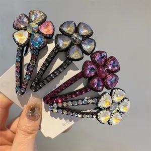 Pinces à cheveux fleurs en cristal coréennes, barrettes strass brillantes pour femmes.