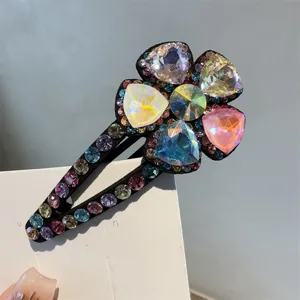 Pince à cheveux fleur de cristal étincelante style coréen barrette strass pour femmes décor