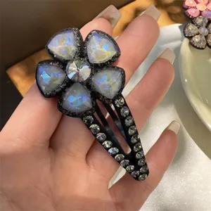 Pince à cheveux fleur en cristal pour femmes, barrette strass scintillante.