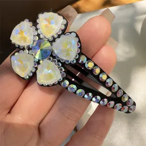 Pince à cheveux fleur en cristal pour femmes élégant frange brillante strass accessoire coiffure