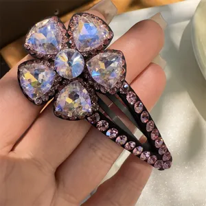 Pince à cheveux fleur en cristal strass scintillant barrette latérale mode accessoires cheveux femme