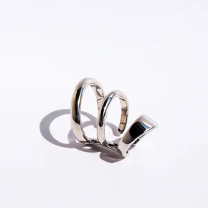 Silver tone multi-layer spiral C-shaped ear cuff, trendy unisex non-pierced clip-on earring for daily wear.