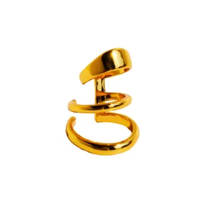 Gold metal multi-layer spiral C-shaped ear cuff, trendy geometric clip-on earring for daily wear.