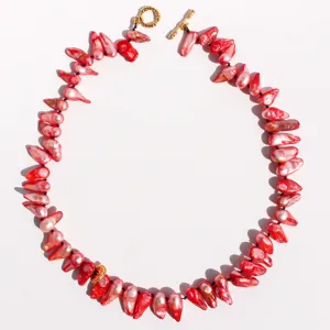 Collier Ras du Cou Original en Perles Baroques Naturelles Fait Main Vintage de Luxe Chaîne Perlée Irrégulière avec Fermoir OT en Laiton Bijoux Femme