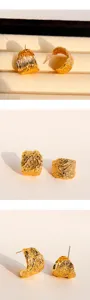 Gouden gestructureerde lava chunky C-creolen vintage retro oorbellen detailweergave.