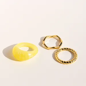 Ensemble Bagues Superposables Laiton Résine Plaqué Or Ligne Ondulée Torsadée Anneaux Mobius pour Fête Quotidien Unisexe Bijoux