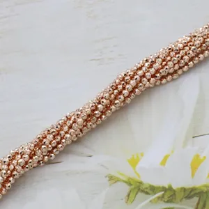 2mm ροζ χρυσες γυαλινες χαντρες για DIY χειροποιητα κοσμηματα, λεπτομερης ληψη.