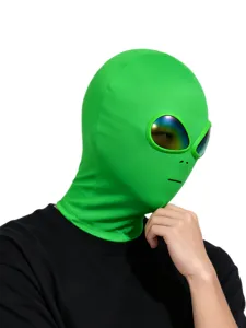 Green alien mask with rainbow reflective lenses, perfect for Halloween cosplay and funny party props.