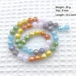 8mm gefacetteerde kristallen glasparels snoer voor DIY sieraden maken, kleurrijke streng, 14.2 inch.
