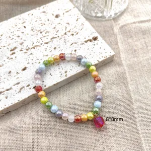 Kleurrijke kralenarmband met rode hanger kristal dopamine stijl handgemaakt sieraden schattig