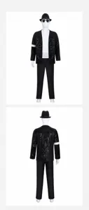 Costume Michael Jackson veste sequins noirs chemise blanche pantalon cosplay scene set