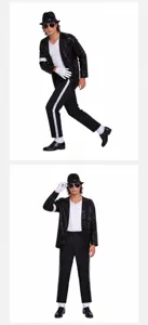 Costume de cosplay d'Halloween, veste et pantalon de danse à sequins noirs et blancs pour homme.