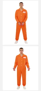 Adult orange prison jumpsuit costume for Halloween cosplay and role playing party event.