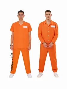 Adult Halloween Cosplay Orange Prisoner Costume Prison Inmate Jumpsuit Party Outfit
