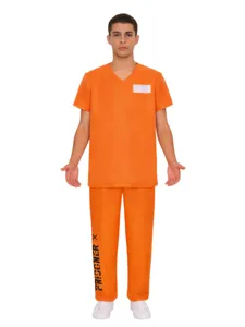 Adult orange prisoner costume for Halloween cosplay and dress up parties. Comfortable.