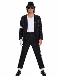 Costume de scene classique a paillettes de Michael Jackson pour fete de cosplay d'Halloween.
