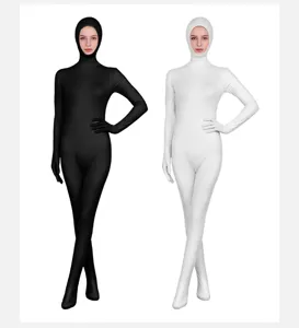 Ολόσωμη ελαστική φόρμα zentai ανοιχτό πρόσωπο μαύρο λευκό κορμάκι για παράσταση στη σκηνή