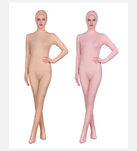 Λεπτομέρειες στολή Zentai ανοιχτό πρόσωπο, ελαστικό ύφασμα, ροζ και φυσικό χρώμα.