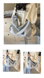 Large capacity canvas messenger bag for women casual solid color shoulder crossbody bag.
