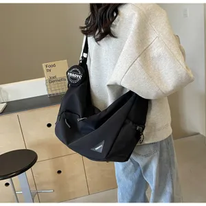 Large capacity black canvas shoulder bag casual simple crossbody bag for women daily wear